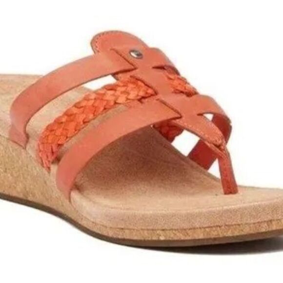 UGG Orange Leather Cork Wedge Thong Sandals Sz 9 - Picture 1 of 7
